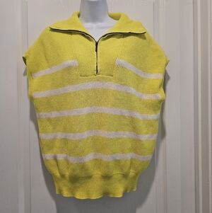 Lilla P Half Zip Poncho Sweater Striped Lime Green/Yellow White Size Small Vest
